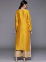 Yellow Embellished Silk Kurta - Image 3